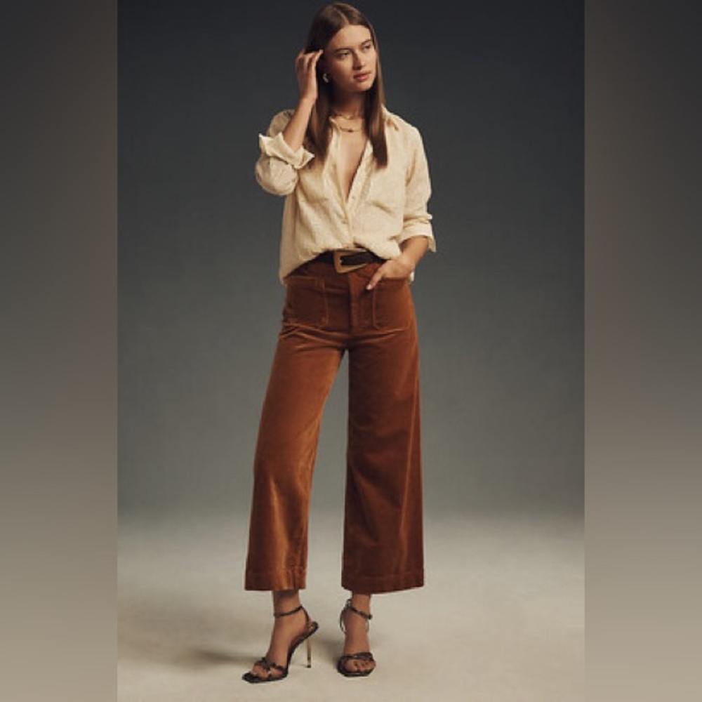 MAEVE Colette corduroy cropped wide leg pants form fitting high waist